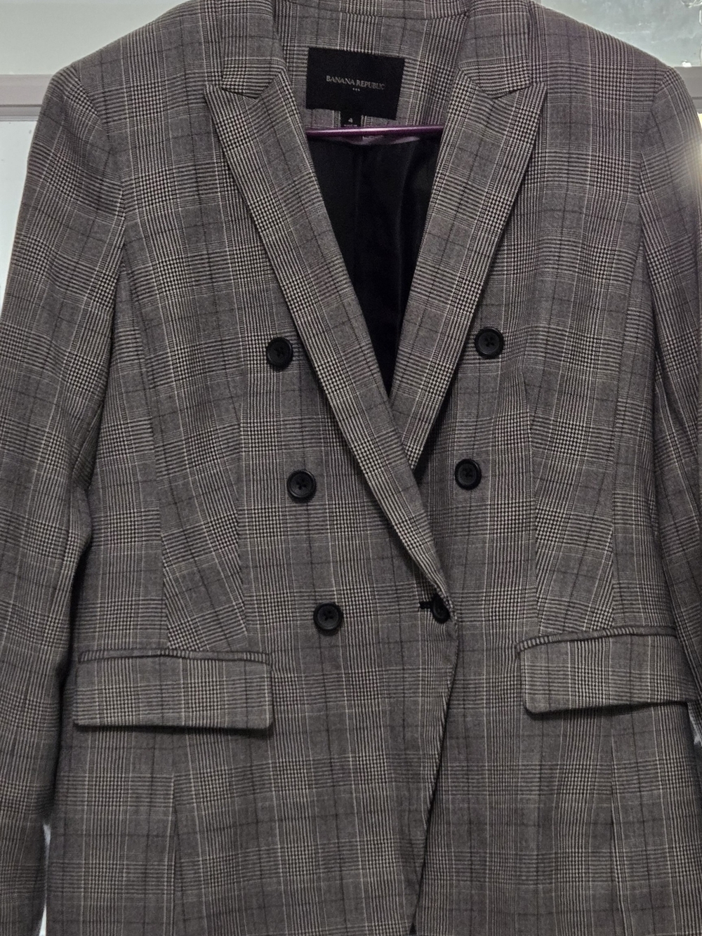 Banana Republic Gray Glen Plaid Double-Breasted Blazer